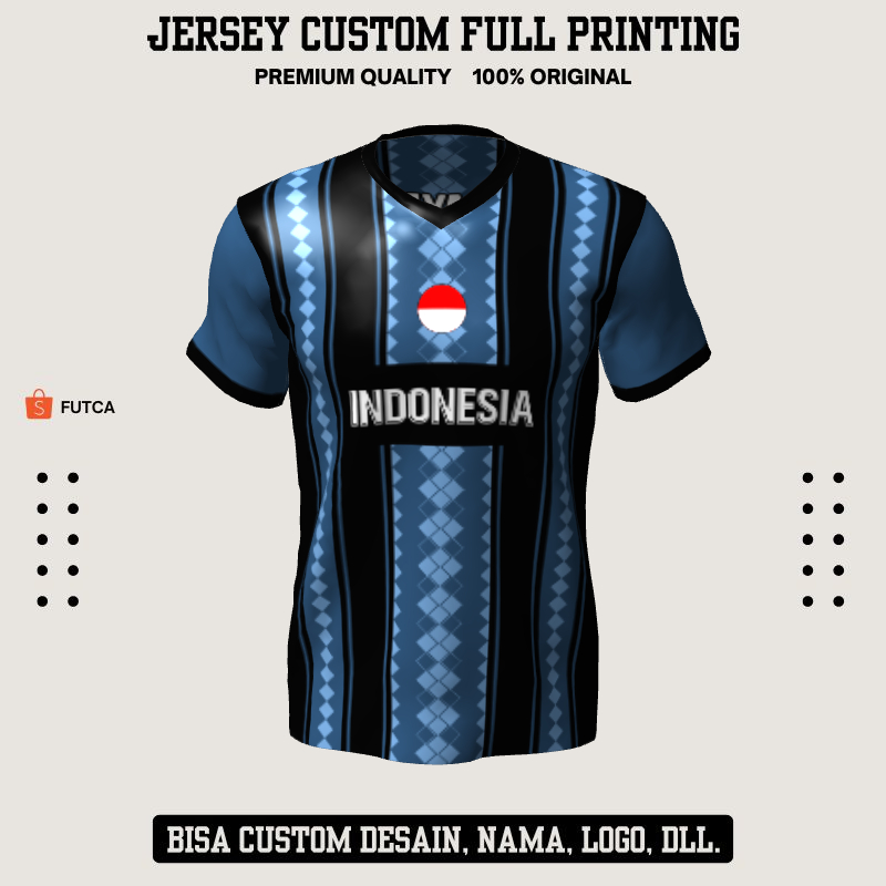 Kaos Jersey Futsal Biru Hitam Motif Geometris 67 - Jersey Baju Olahraga Full Printing