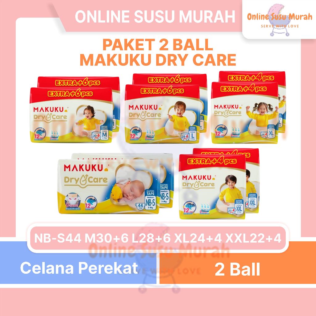 MAKUKU DRYCARE PAKET 2 BALL TAPE NB-S 38 NB-S 44 PANT M 30 +6 L 28 +6 XL 24 +4 XXL 22 +4 PEREKAT CEL