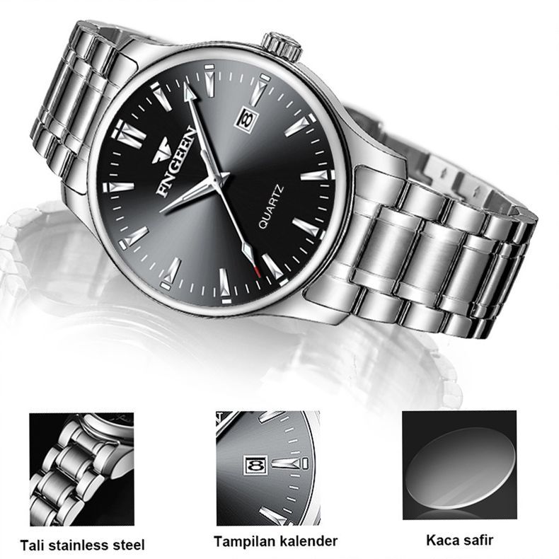 BESTPROMO TERBARU FNGEEN 2111 Jam Tangan Pria Tali Baja Kuarsa Asli Mekanik Bisnis Luminous Kalender