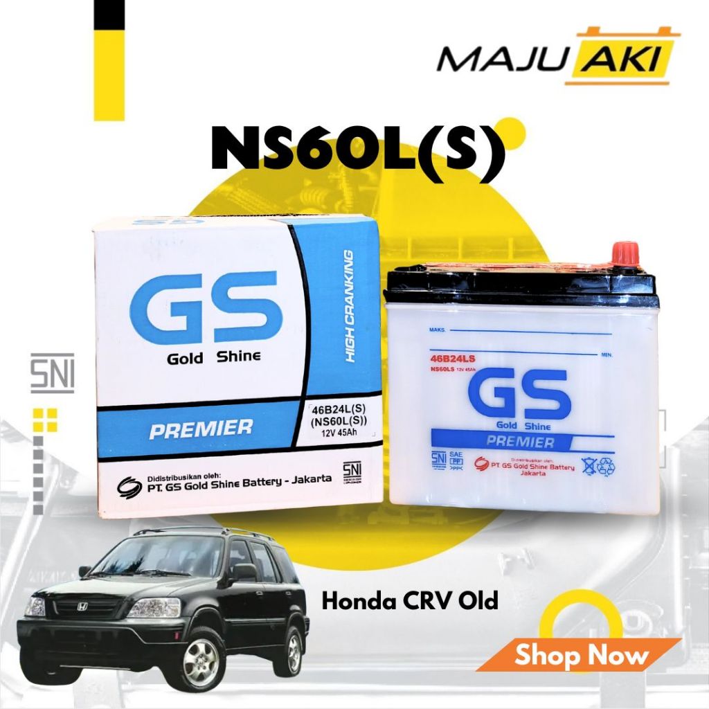 Aki Mobil Honda CRV Aki Basah GS Gold Shine Dry Charge Premier NS60LS 12V 45Ah