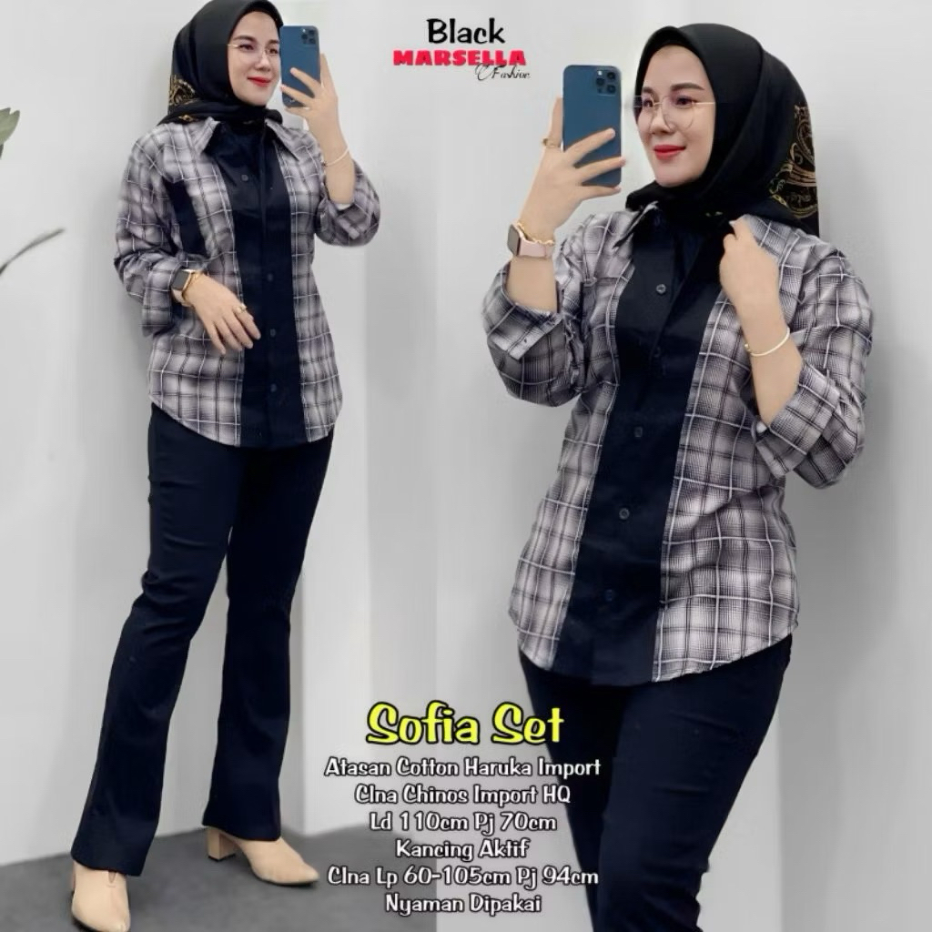 Alda Set setelan wanita atasan kemeja Katun import + celana chinos premium (BB MAX 58)