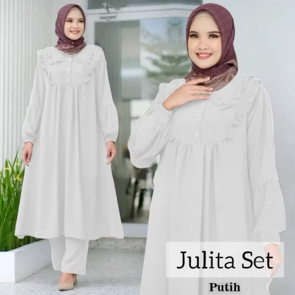 Fashion Muslim  | PROMO CUCI GUDANG  Setelan Celana Muslim JULITA SET KANCING  TUNIK | setcel sablon