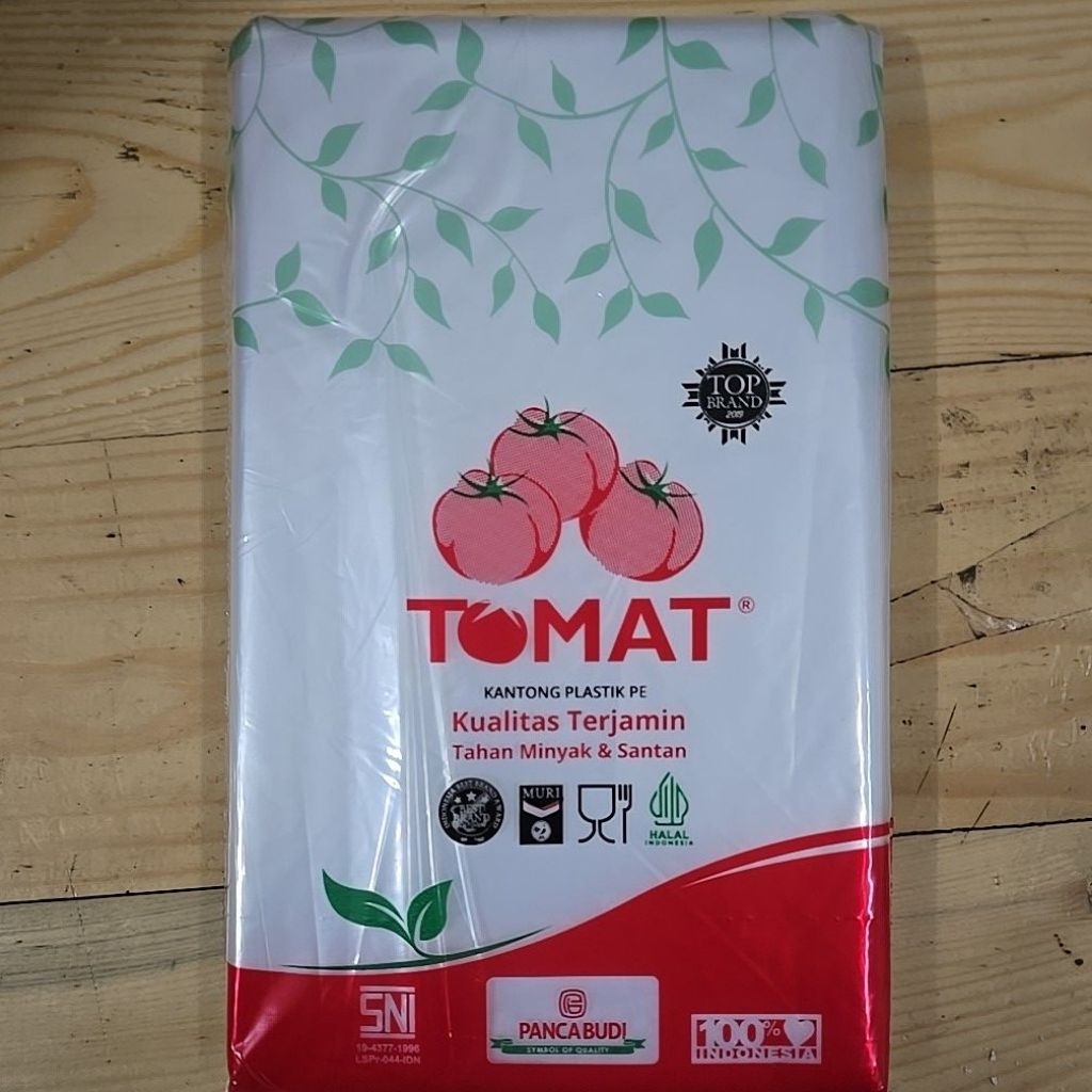 Plastik PE merk Tomat ukuran 20x35 yang sangat cocok untuk minyak, dan santan juga tahan panas dan d