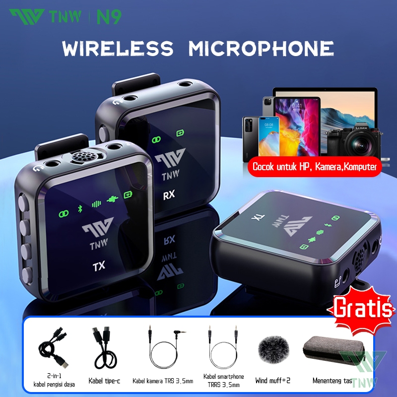 TNW-N9/N8 Wireless Microphone Professional Wireless 2 Mikrofon Lavalier Mic Clip On Untuk HP DSLR Zo