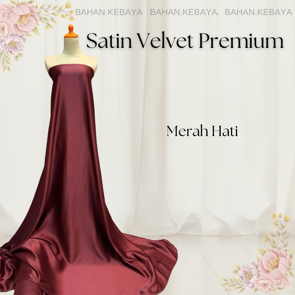 Bahan Kain Satin Velvet Premium Furing Inner Kebaya Bridesmaid Warna Merah Hati Maroon Tua