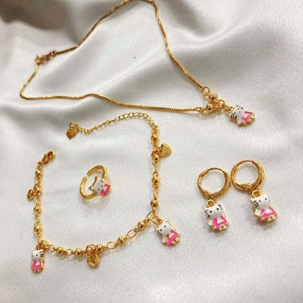 COD Set Perhiasan Titanium Anak Wanita Anti Lapis Emas Karat Isi Love Silver Dan Tidak luntur perak 