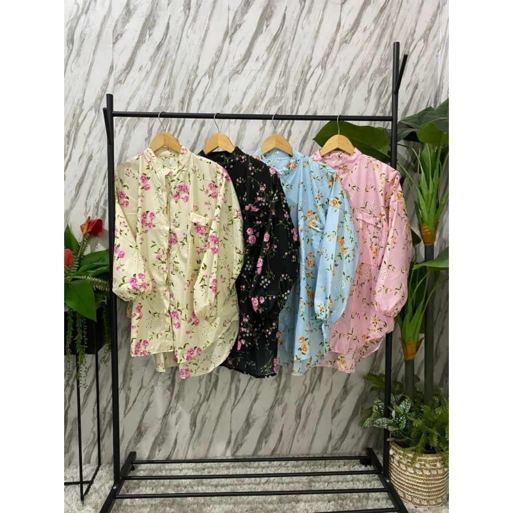 Kemeja Flowie Rose Motif Bunga / Kemeja Wanita Terkini
