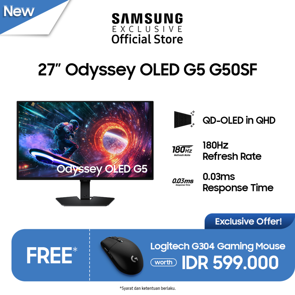 Samsung Odyssey 27" OLED G5 G50SF QHD 180Hz Gaming Monitor | LS27FG502SEXXD