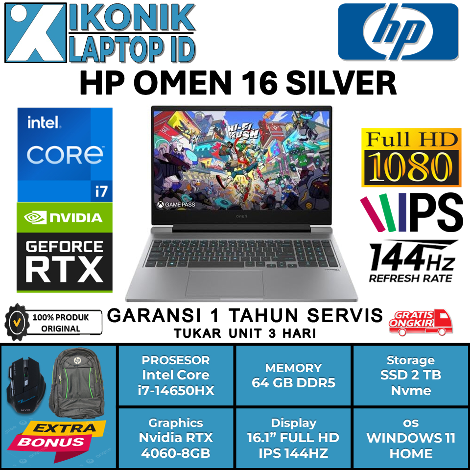 Laptop Gaming HP OMEN 16 Intel Core i7 14650HX Nvidia RTX 4060-8GB Ram 64GB Ssd 2 TB Window 11 ORI