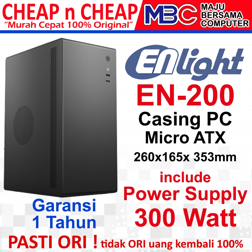 Casing PC EnLight EN200 + PSU 500W Black - Case Casing PC Komputer Enlight