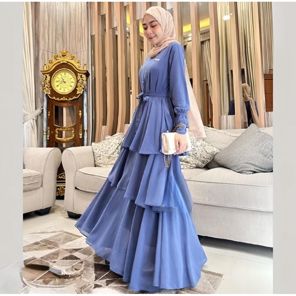 Dress Umpak 3 Layer Cerutty Premium Muslim Wanita Remaja Kekinian Gamis Terbaru Melayu Malaysia