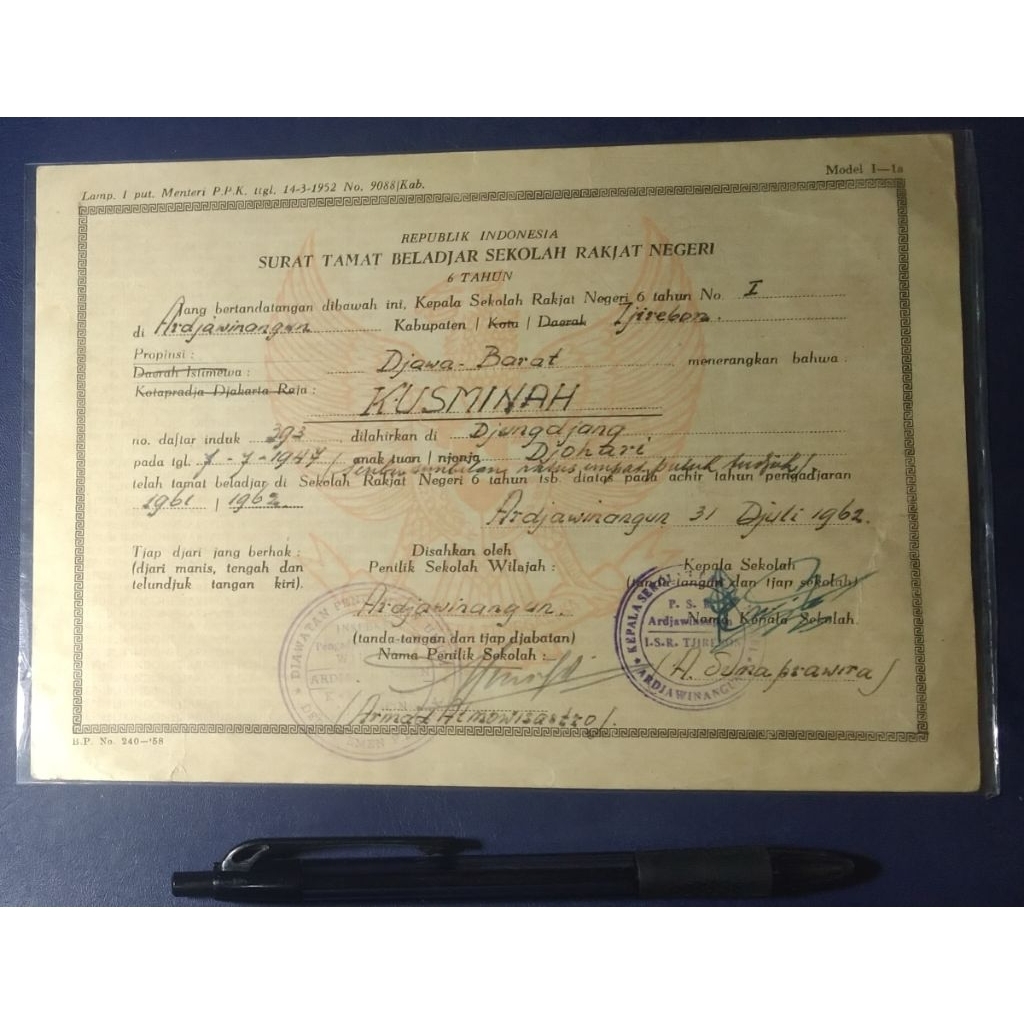 

Berkas Jaman Dahulu STB (Surat Tamat Belajar) Tahun 1962 Langka