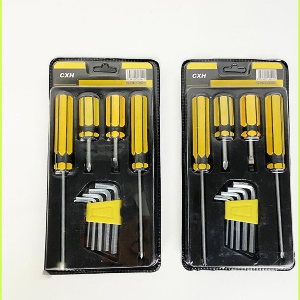 paket obeng dan kunci L set 9in1 2obeng panjang 2obeng pendek dan 5pcs kunci L