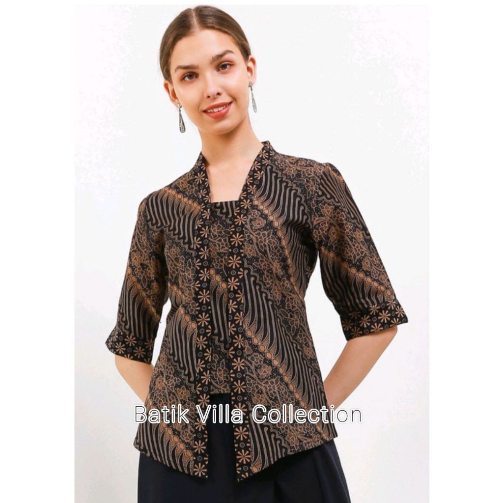 Baju batik wanita moderen model kebaya bahan katun batik kantoran