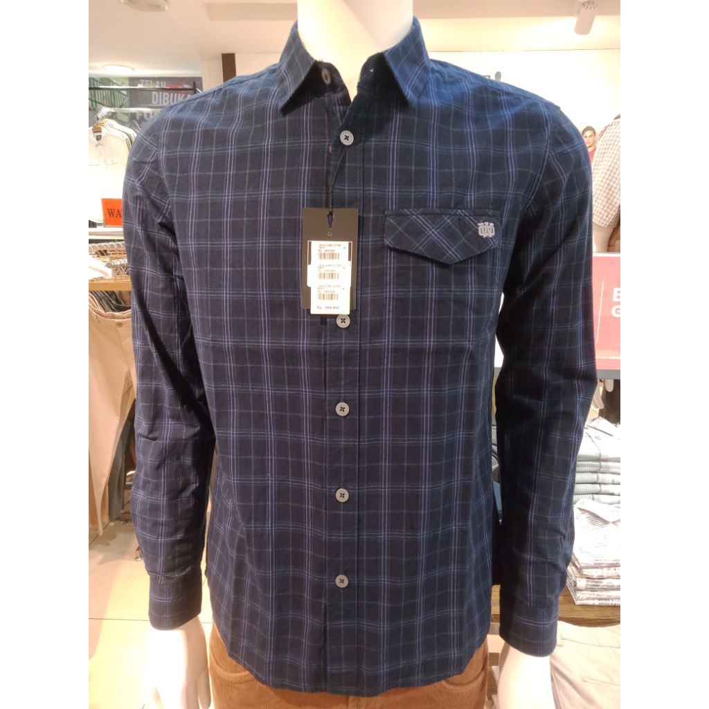 WATCHOUT Kemeja Panjang Kotak-kotak Navy Slim Fit