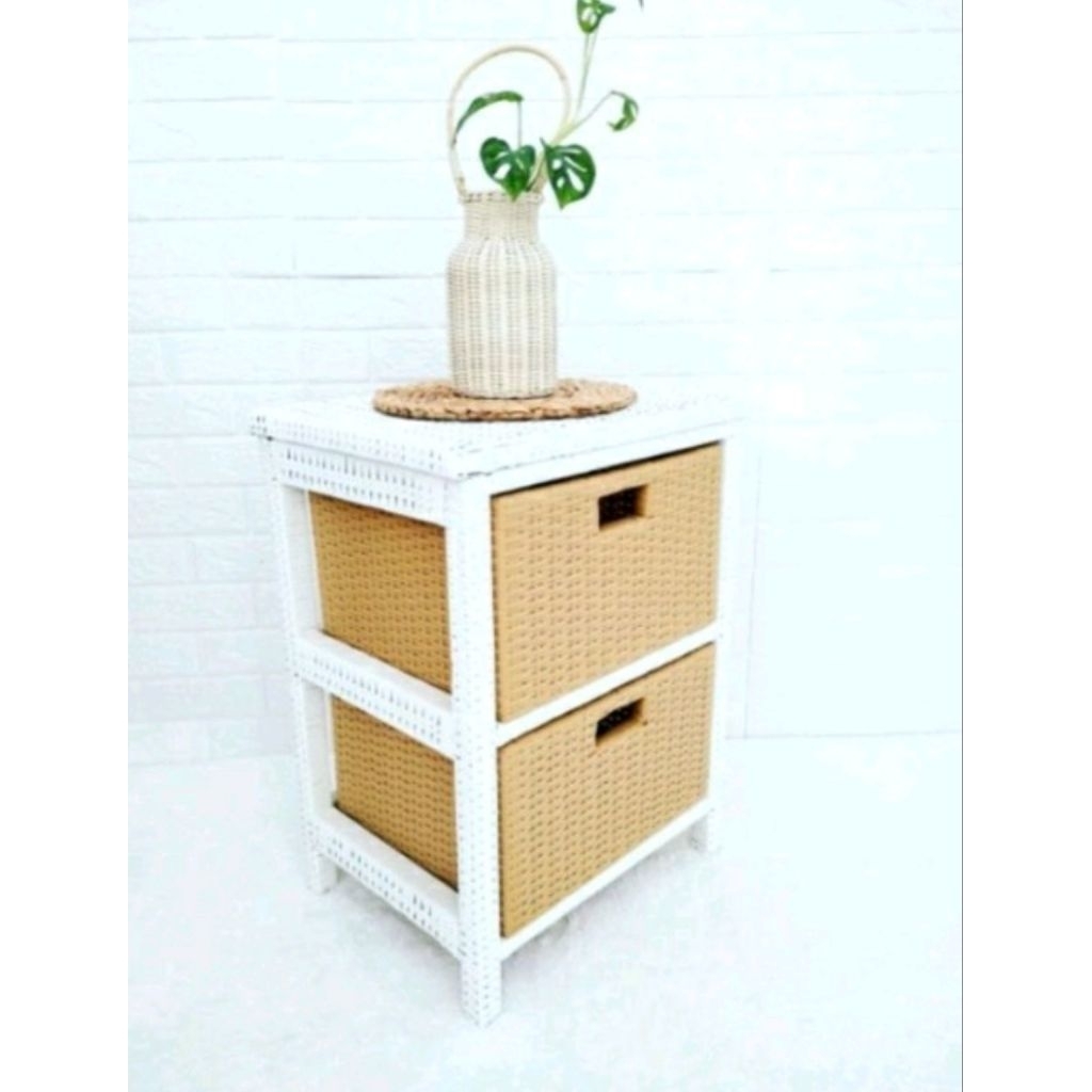 Lemari susun 2 laci rotan sintetis#lemari plastik 2 laci