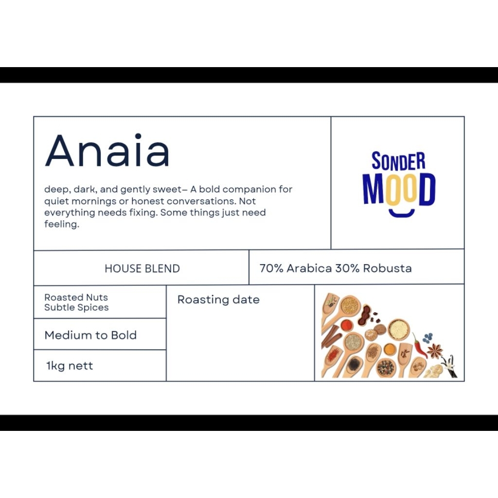 Anaia - House blend Coffee Beans, 70% Arabica 30% Robusta