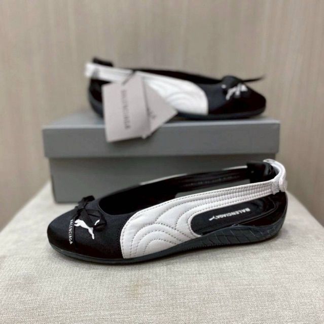 SEPATU WANITA BALENCIAGA X PUMA BALLET SATIN BLACK WHITE