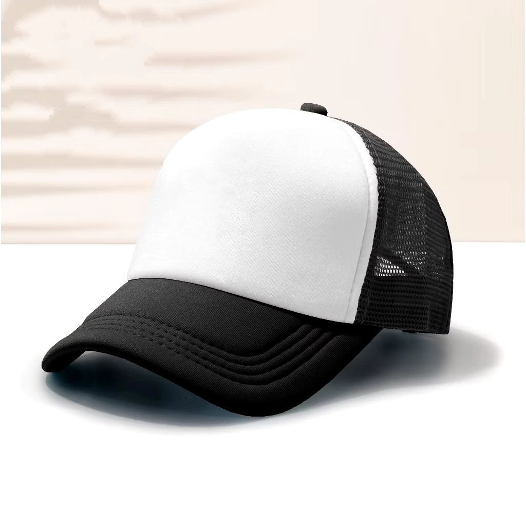 Topi Jaring Polos Hitam Putih / Topi Trucker Dewasa