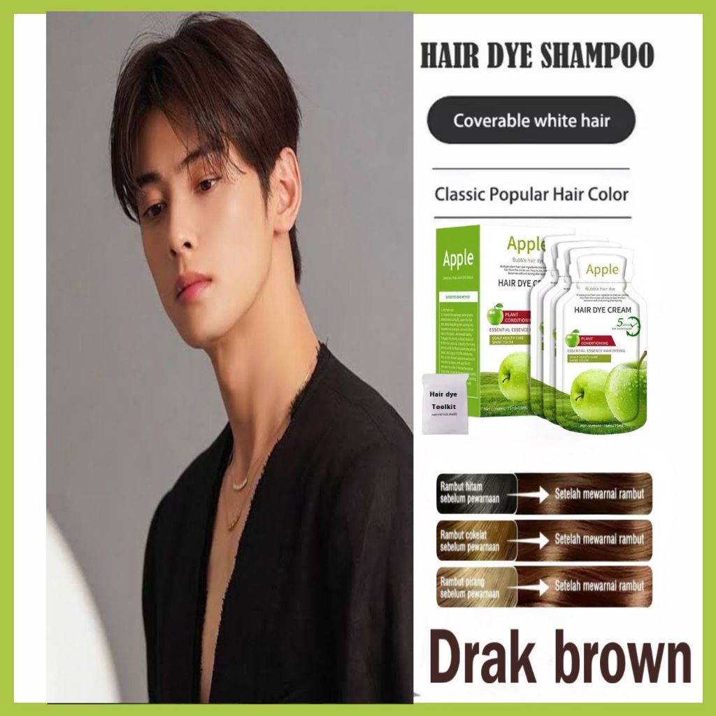 (10PCS)Bubble Hair Dye Plant Pure DARK BROWN Color,  WSCHNEE PEWARNA RAMBUT COKLAT