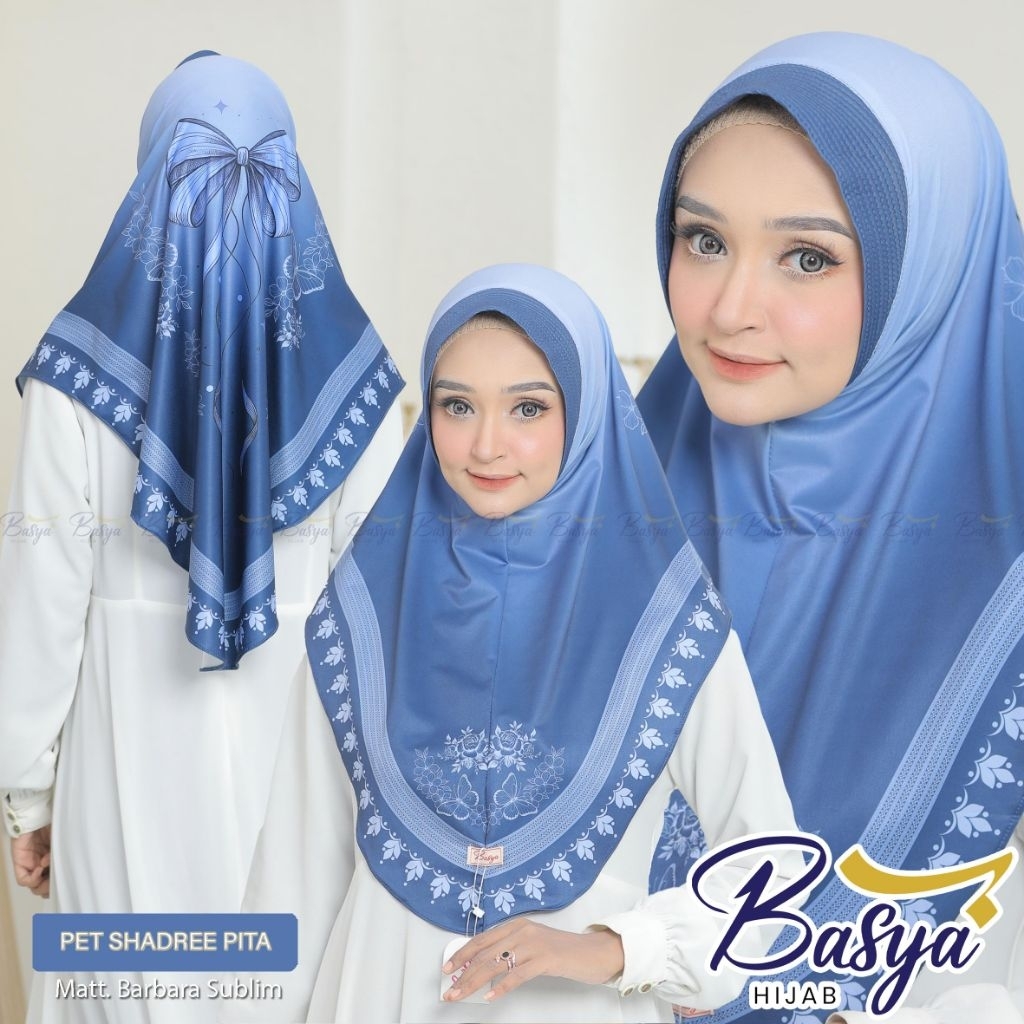 (BASYA) PET SHADREE PITA SUBLIM•hijab instan pet motif sublim•kerudung bergo instan•jilbab motif pit