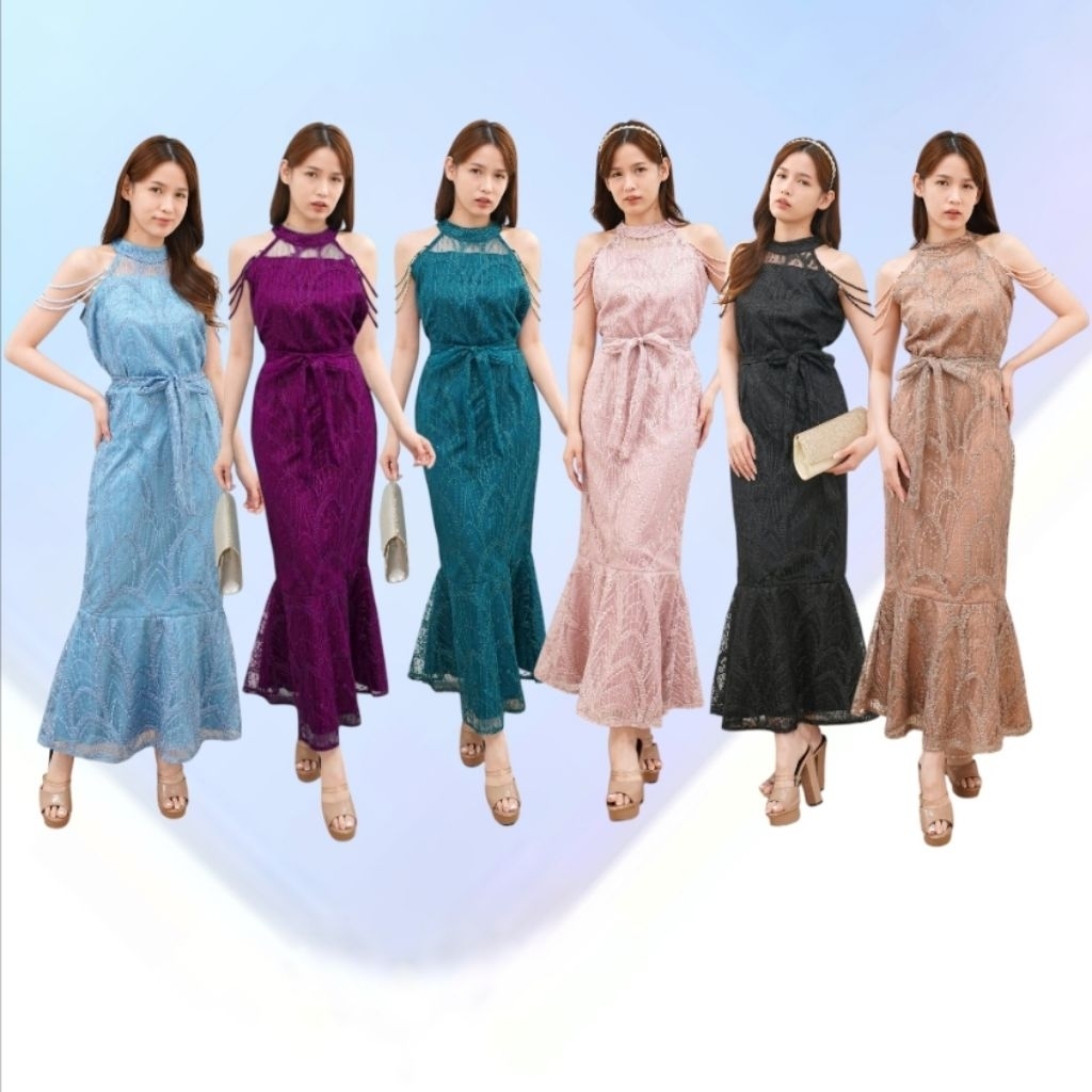 Dress Linda premium gaun pesta brukat duyung mermaid baju remaja wanita terbaru warna burgundy hitam
