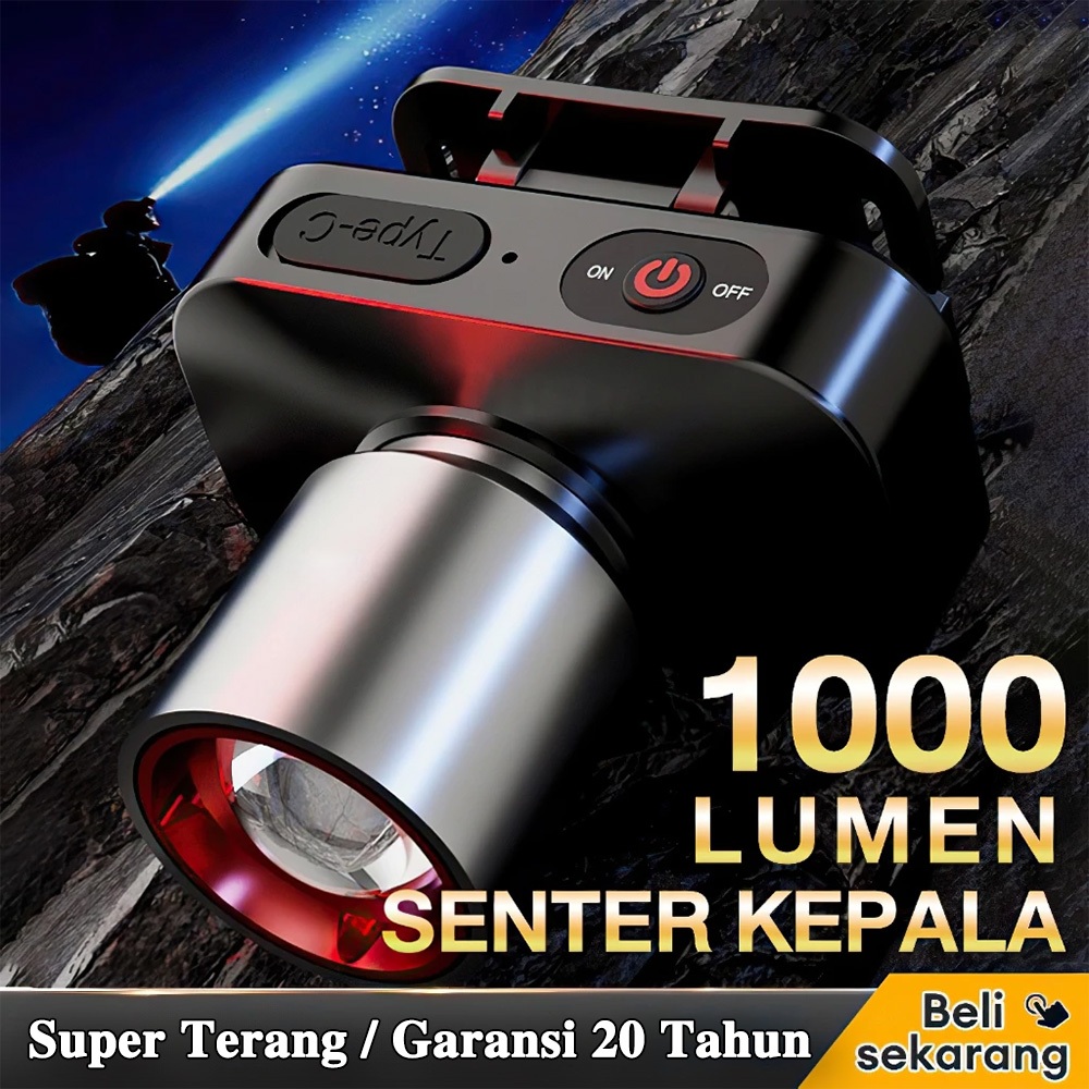 【Garansi 20 tahun】 Senter Kepala Cahaya Maksimal Plus RechargePro dengan USB Fokus & Penyebaran Zoom