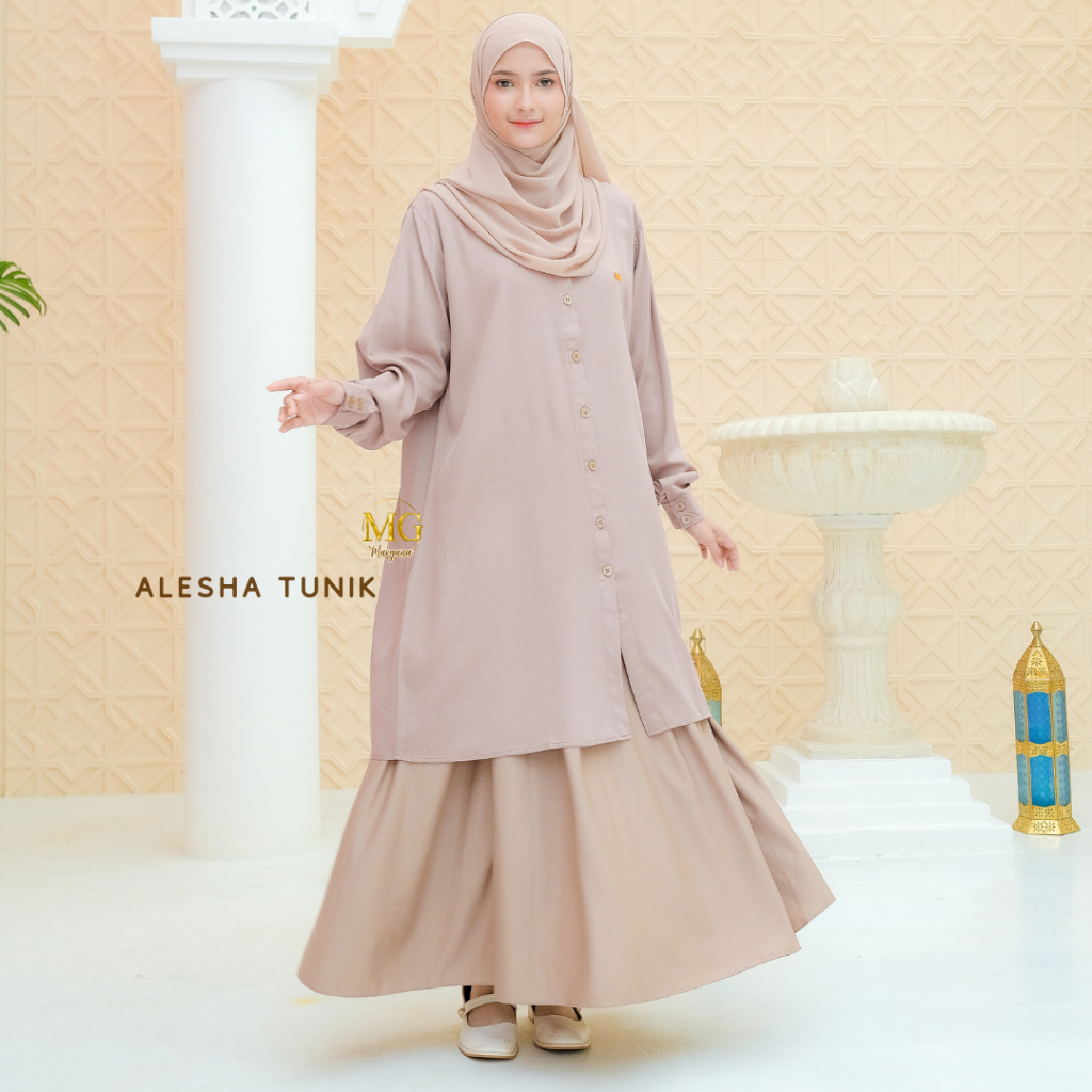Margana Tunik Alesha Rayon Twill Premium Busui Friendly Tangan Panjang Model Kerah Motif Basic Polos