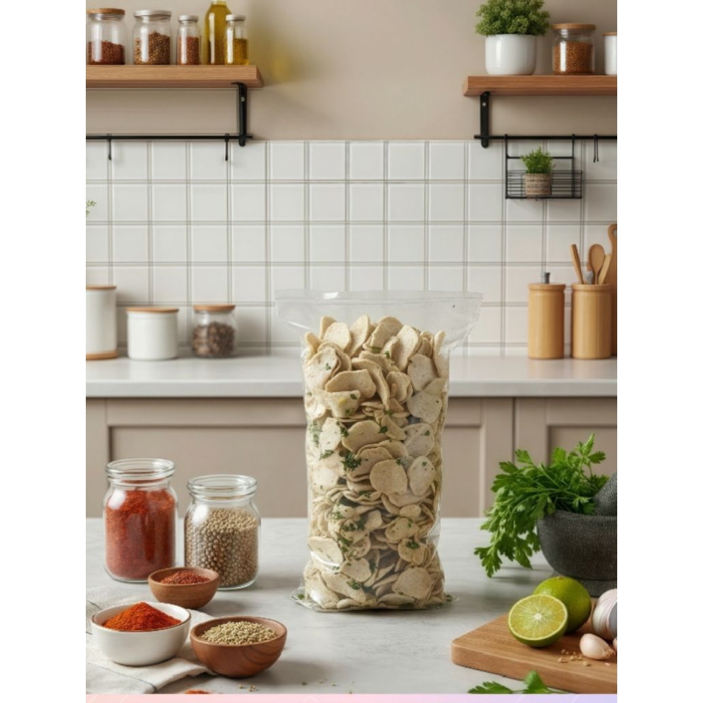 

Basreng koin/basreng bulat /keripik basreng original daun jeruk kemasan 1kg. Cemilan gurih ,Snack ringan, Cemilan kiloan, Keripik basreng viral.