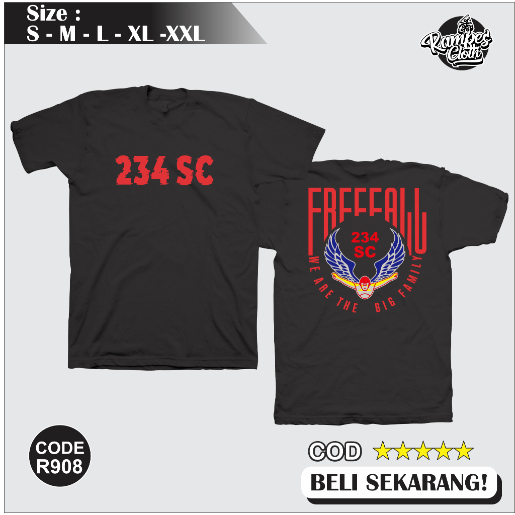 Kaos Distro SC 234 FREE FALL - Kaos SC 234 - Kaos SC Cotton Combed 30s Premium R908