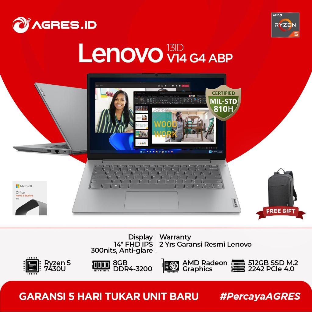 Lenovo V14 G4 ABP | Ryzen 5 7430 8GB/16GB 512GB W11+OHS