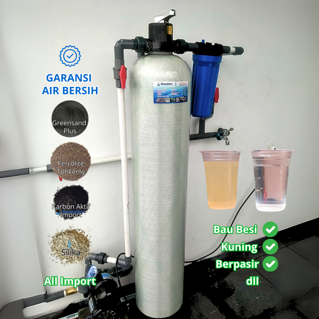 Pasang Tabung Filter Kran Air FRP 1054 inch dan Isi Media All Impor Untuk Sumur PAM Rumah Tangga