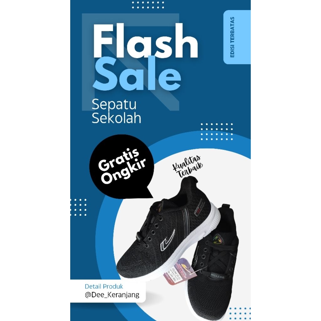 Sepatu Sekolah Pro Lexus Anak Hitam/Putih Kekinian