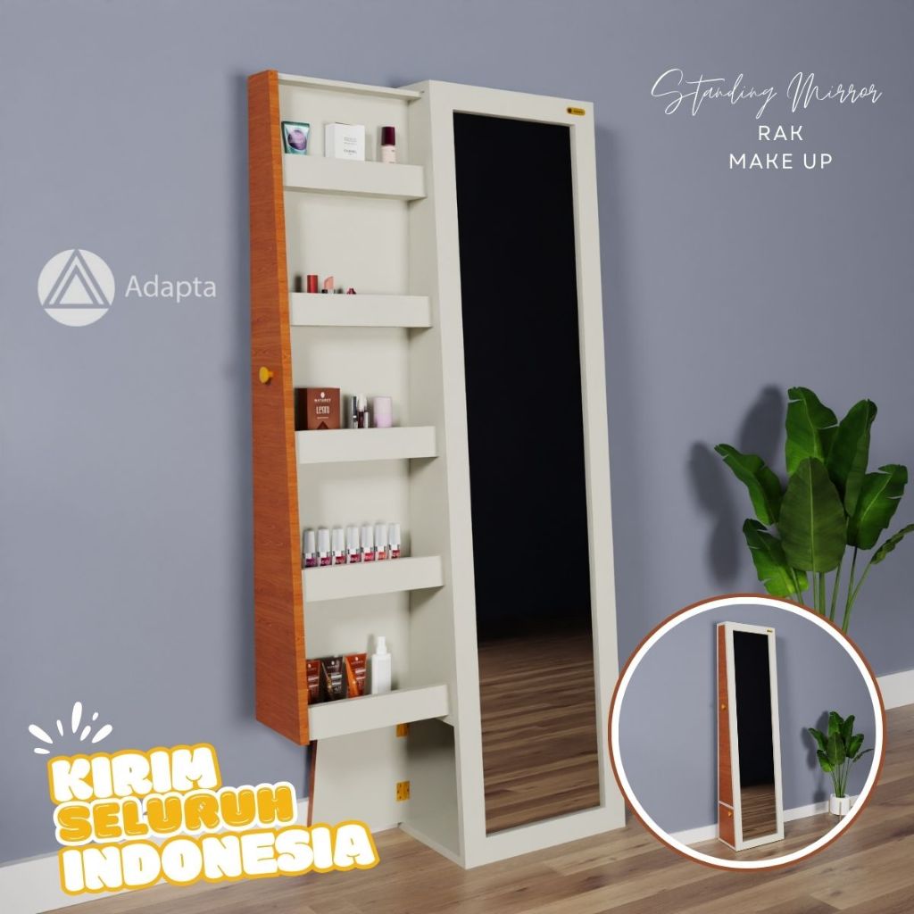 Adapta-Cermin Berdiri & Rak Penyimpanan Multifungsi-Lemari Tempat Kosmetik Minimalis
