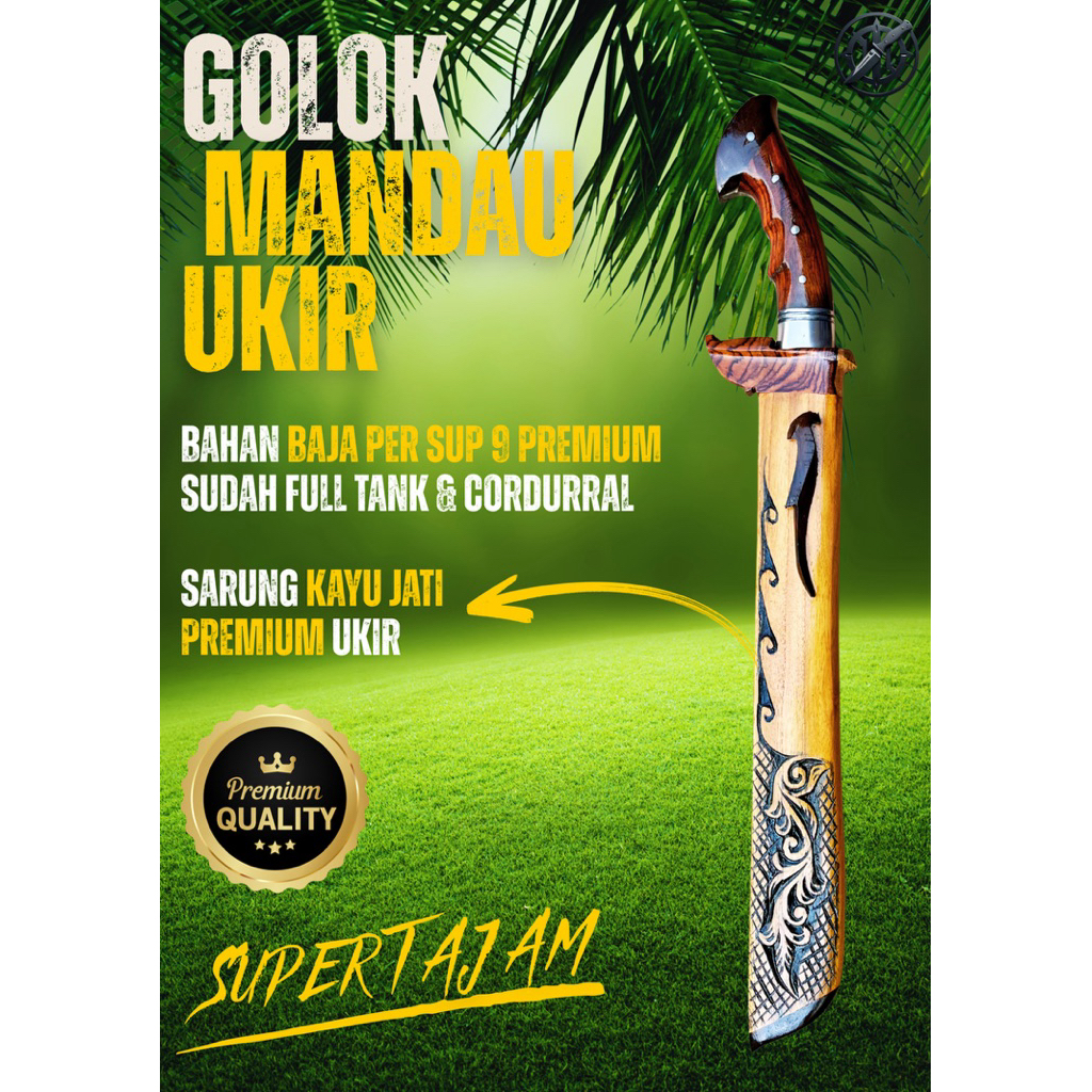 [BAJA PREMIUM] GOLOK KEBUN MANDAU UKIR GOLOK BAJA SUPER TAJAM Bahan Baja Per SUP9 Asli Original