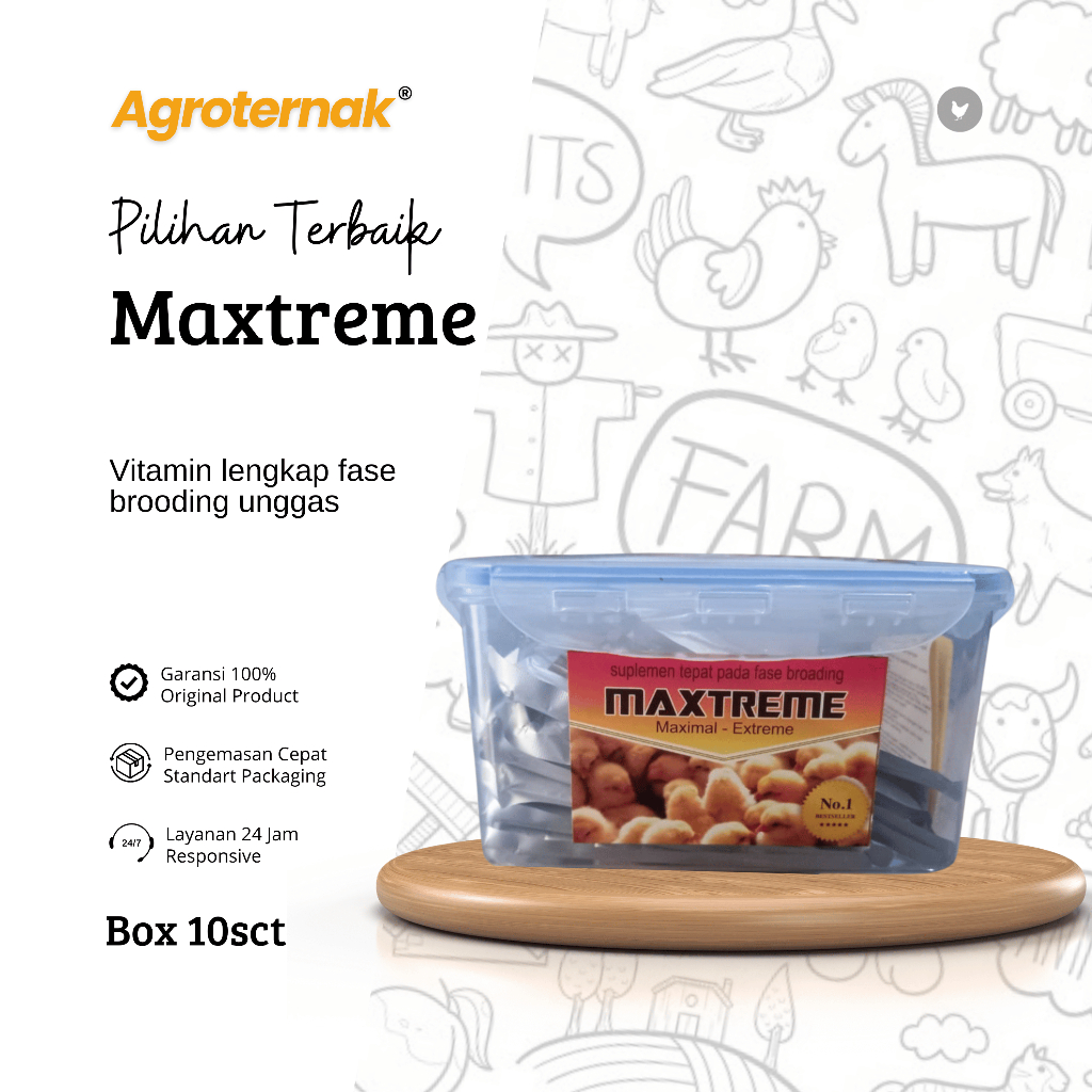 MAXTREME Vitamin Brooding DOC Ayam Broiler (Box Isi 10 Sachet) Termurah