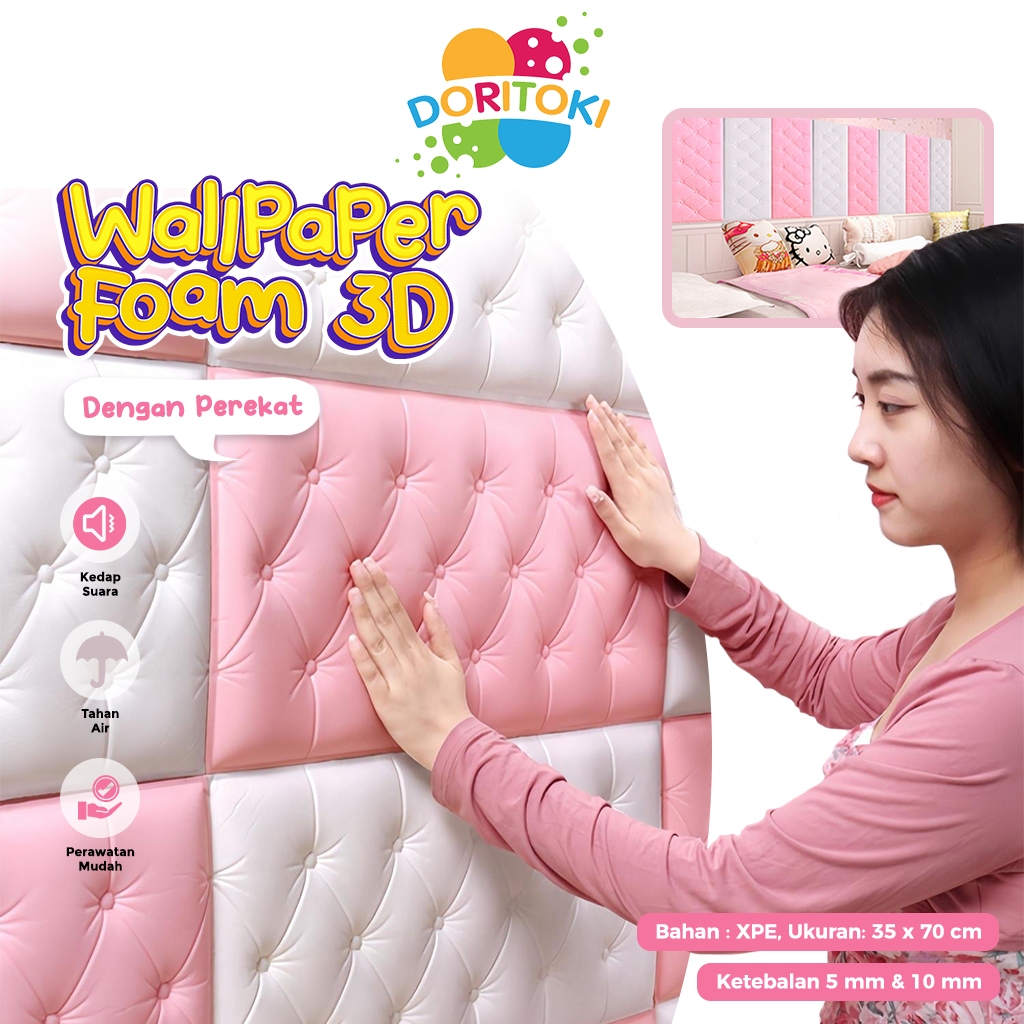Doritoki TEBAL 10MM Wallpaper Foam 3D / Stiker dinding latar belakang kepala tempat tidur / Hiasan d