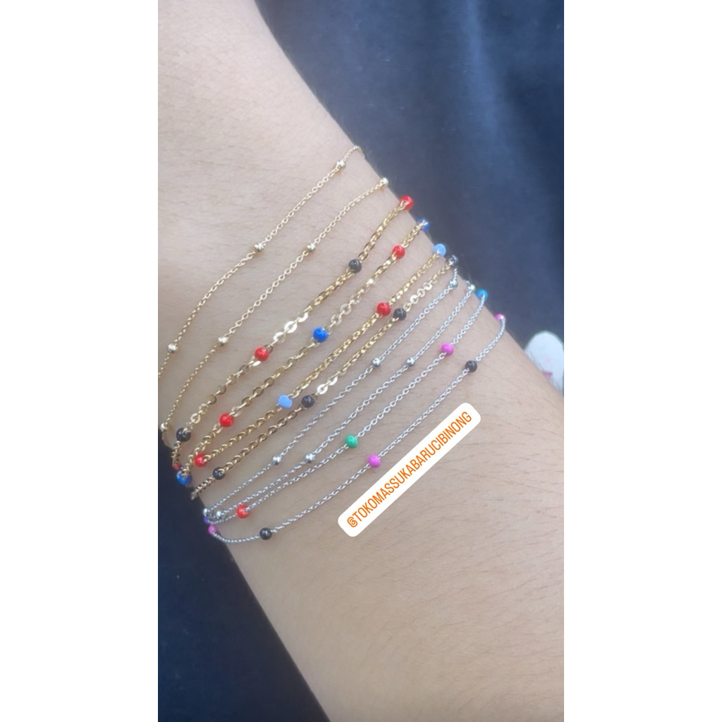 Gelang Tangan Emas Kuning/Putih 8K boba warna warni (EMAS ASLI)