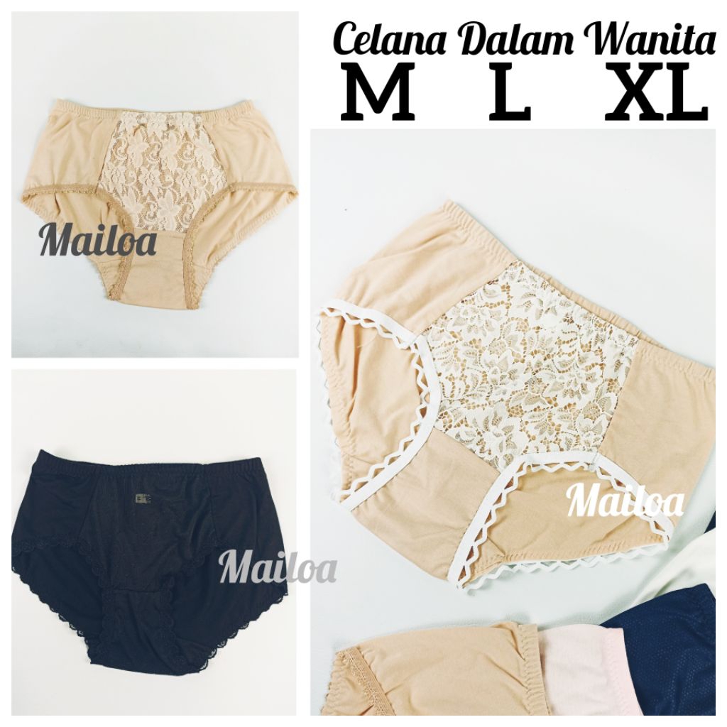 6 pcs - GROSIR CD Celana Dalam Wanita Dewasa M L XL Jupe Panty Undies High Waist Renda Katun Perempu