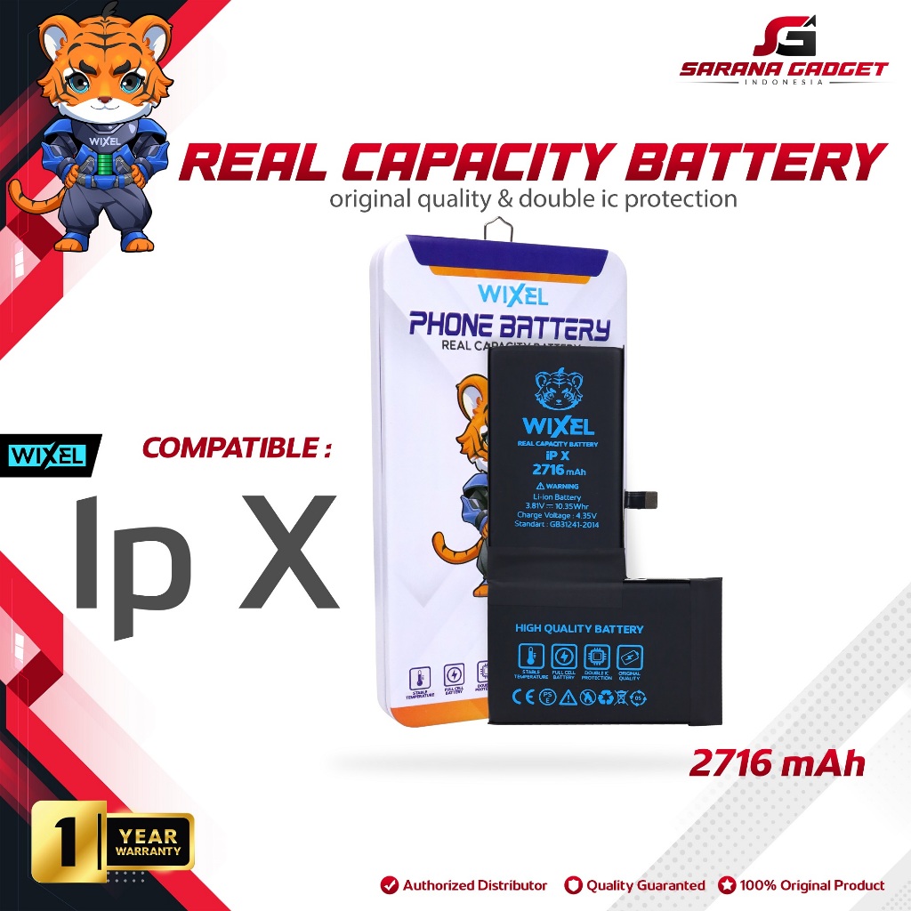 WIXEL ORIGINAL Baterai Iphone X Batre Batrai Battery Dual Double Power HP Handphone Apple Ip Ori