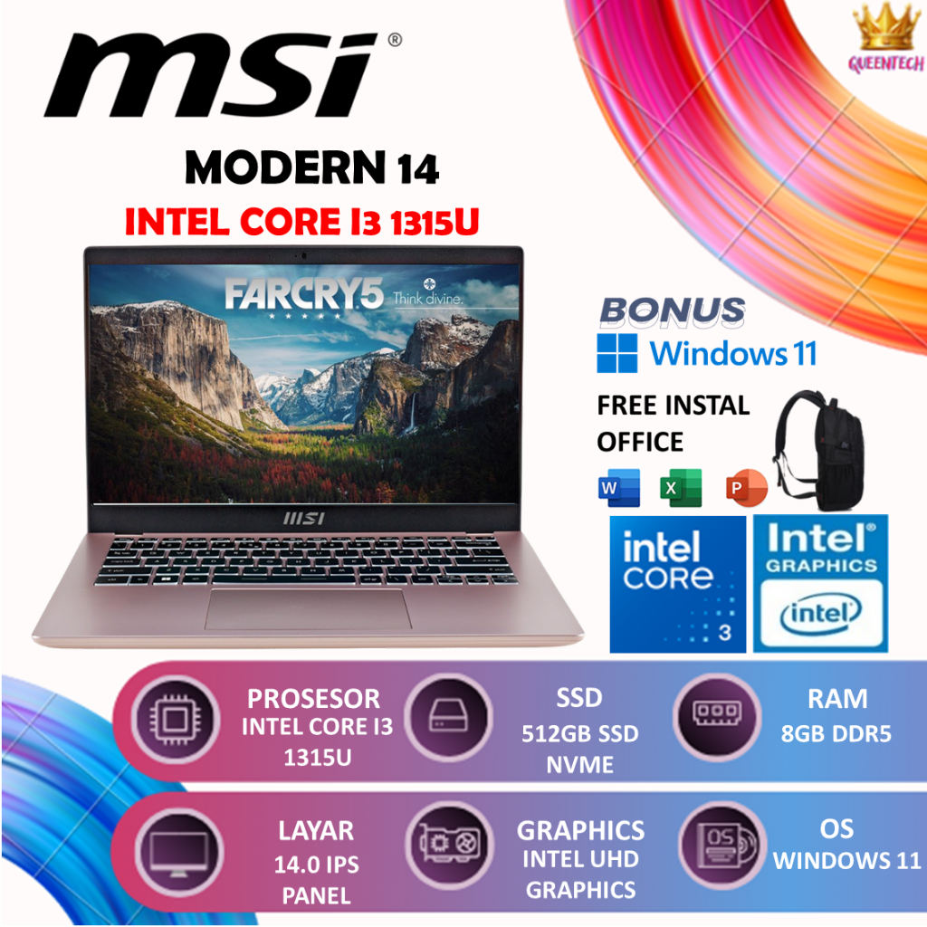 MSI Modern 14 Core i3-1315U 8GB 512GB 14" FHD IPS Windows 11