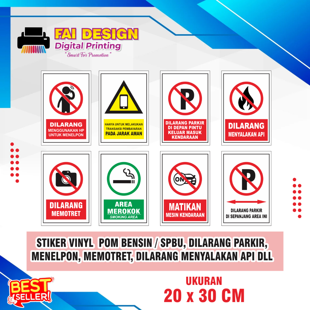 Stiker Vynil POM Bensin/SPBU,Dilarang Parkir,Menelepon,Memotret,Dilarang Menyalakan Api