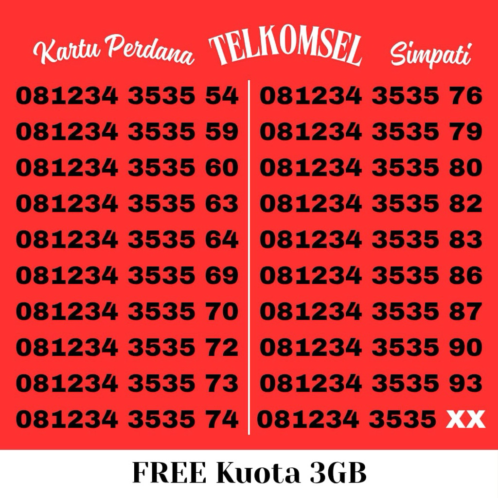 [FREE KUOTA 3GB maret 2026] kartu perdana simpati telkomsel prabayar nomor cantik murah kuota intern