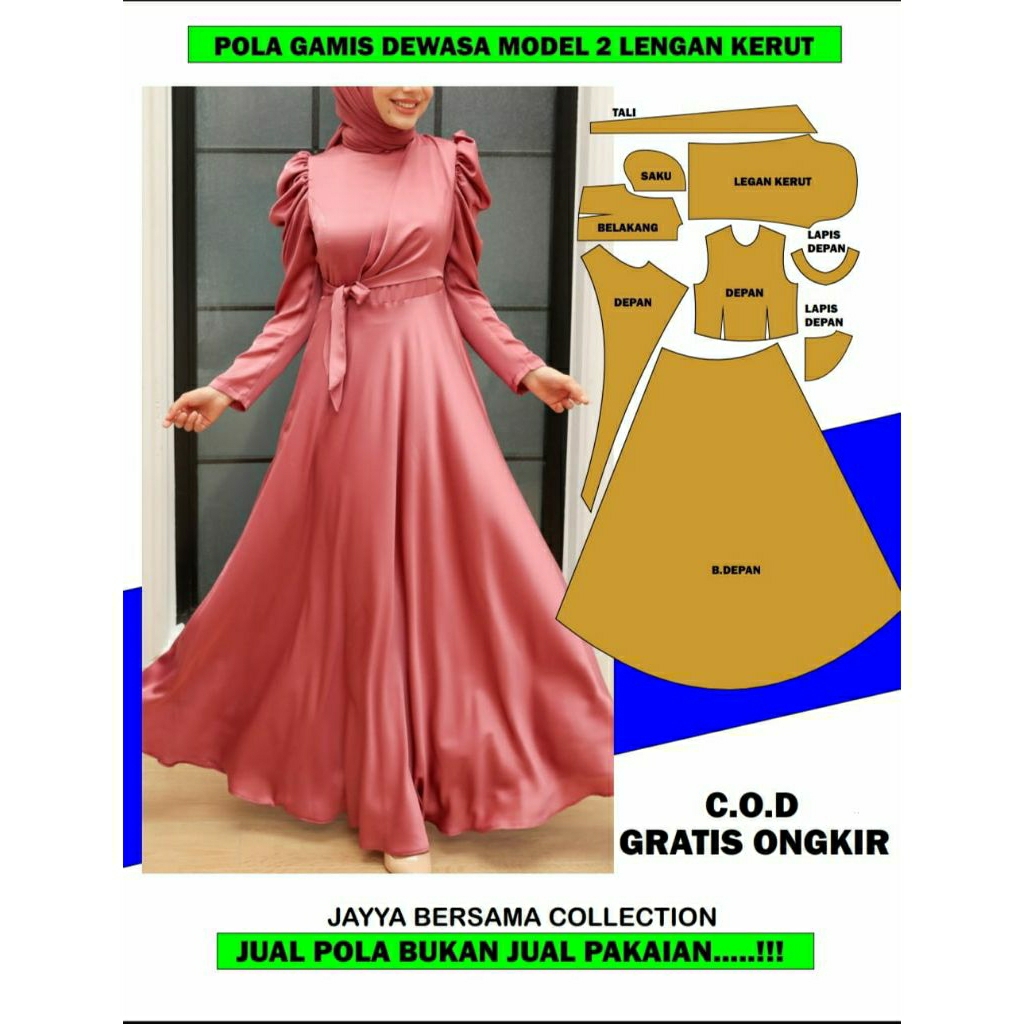 JUAL POLA INSTAN GAMIS WANITA LENGAN KERUT