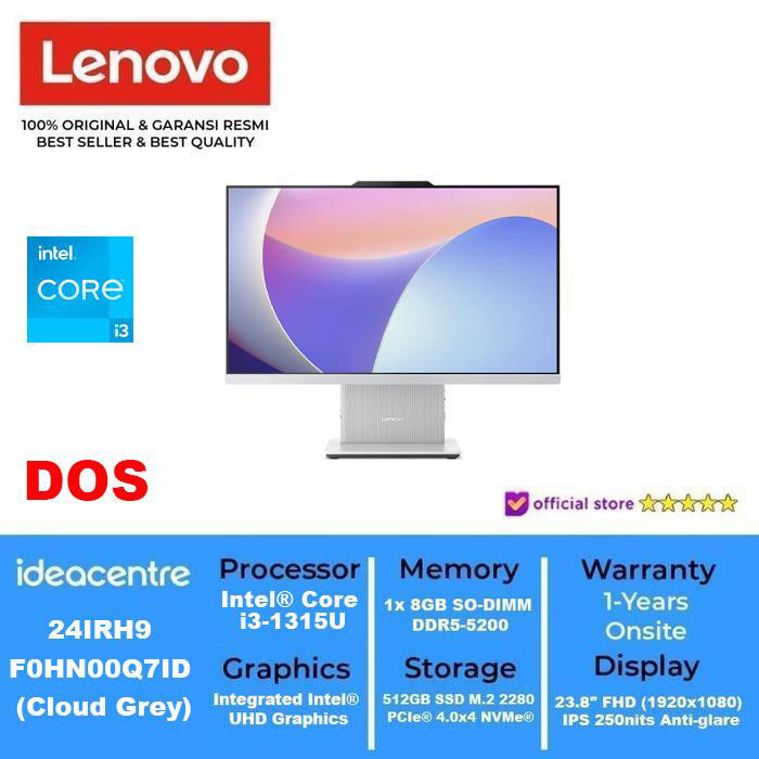 AIO LENOVO IdeaCentre 24IRH9 F0HN00Q7ID Core i3 1315U 8GB 512GB DOS Cloud Grey