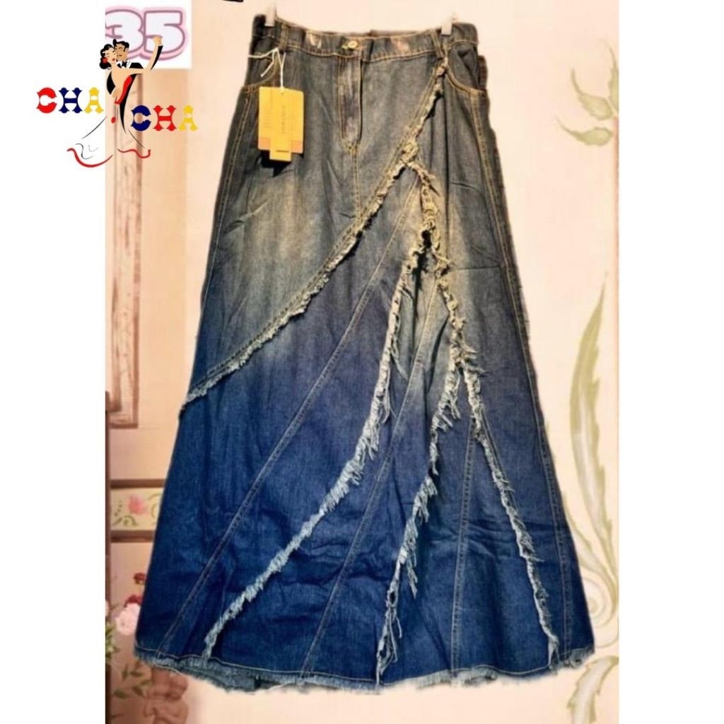 CHASHOP - ROK JEANS VINTAGE RAWIS , KOMBINASI, VARIASI KOMBINASI , PIN RIPPED  / ROK IMPORT SOFT JEA