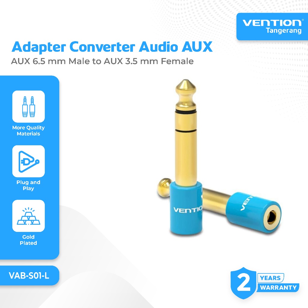 Vention Converter Adapter Audio AUX 3.5 mm Female to Jack 6.5 mm Male Gold Plate - VAB-S01-L