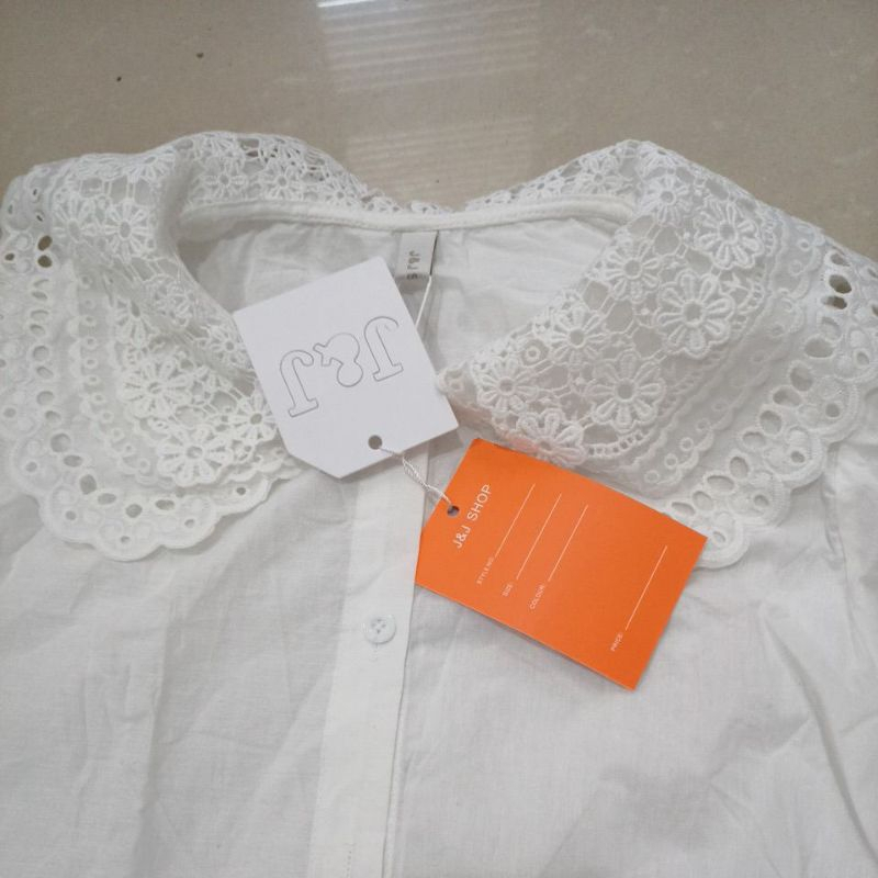 atasan collar kerah bordir wana putih