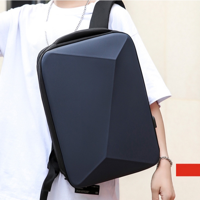 Ransel Hardcase Kerja Kantor USB Port Waterproof Poligon Banyak Saku - RP133