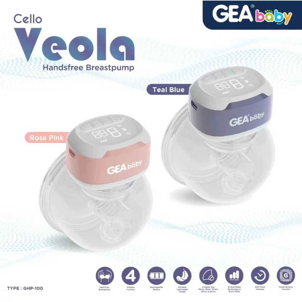Gea Baby Cello Veola Handsfree Breast Pump Pompa Asi Portable Elektrik